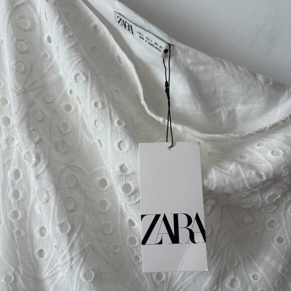 Zara Embroidered Asymmetric Midi Dress NWT White Size Large - Picture 8 of 9